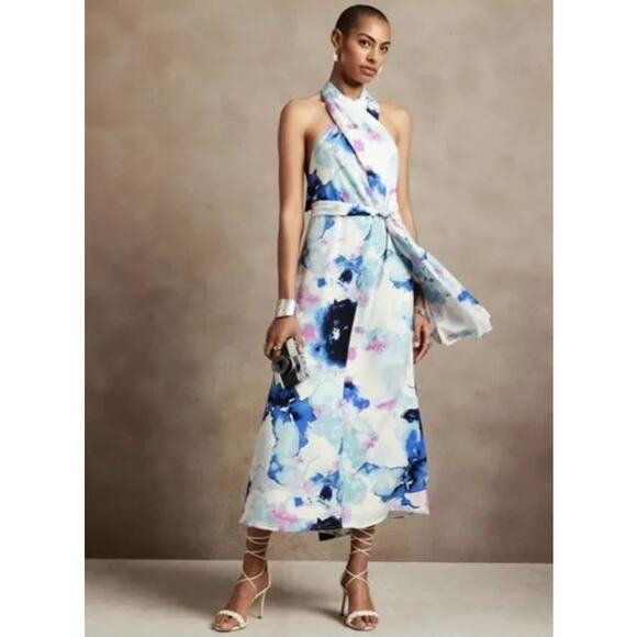 NWT Banana Republic Halter Maxi Backless Dress Sleeveless Womens Large Boho - Picture 1 of 13